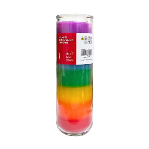 Bougies neuvaine arc-en-ciel en verre Soleil Caraïbes 700g