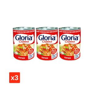 Lait entier concentré non sucré Gloria 3x410g